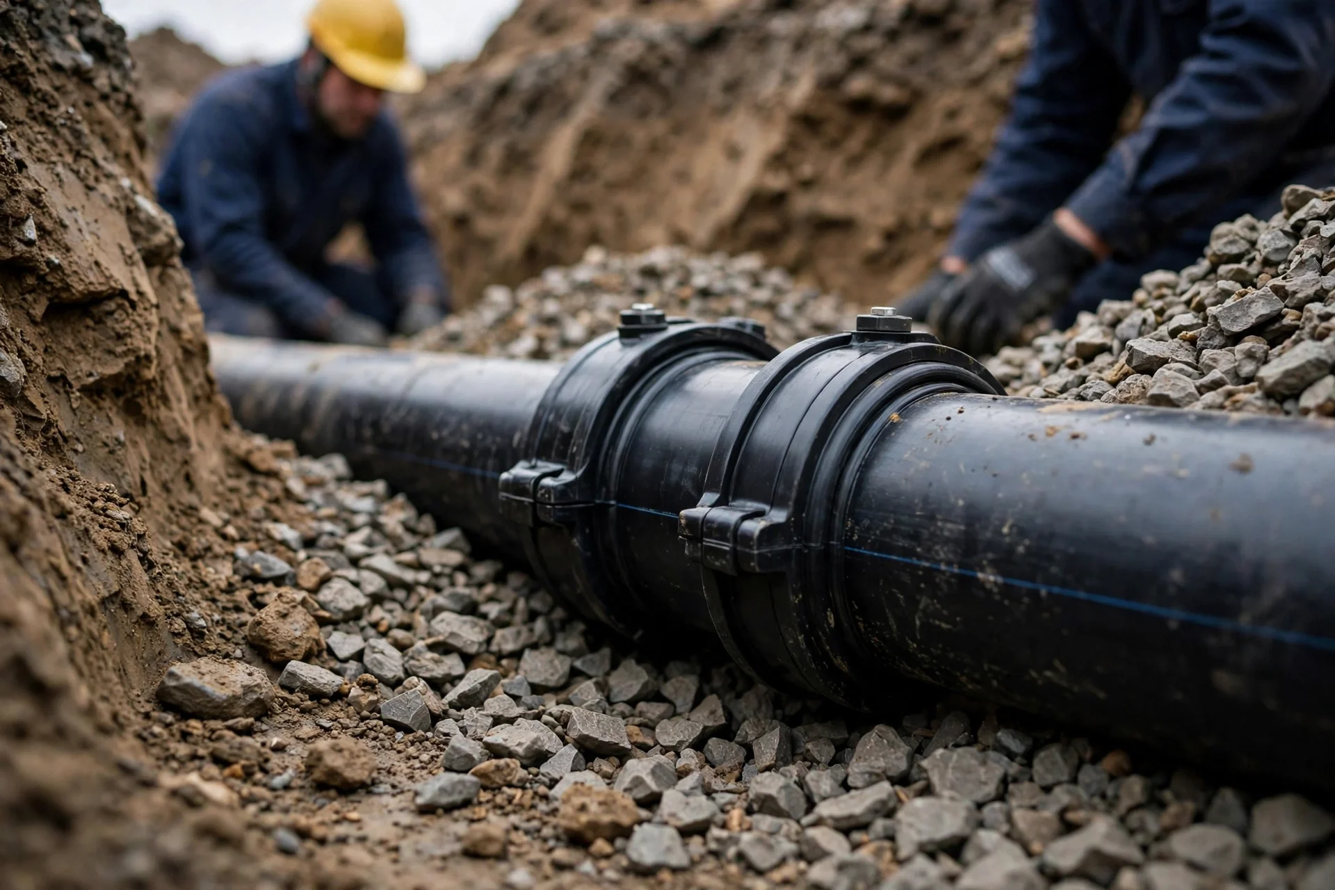 New sealed pipe joint bedded in gravel